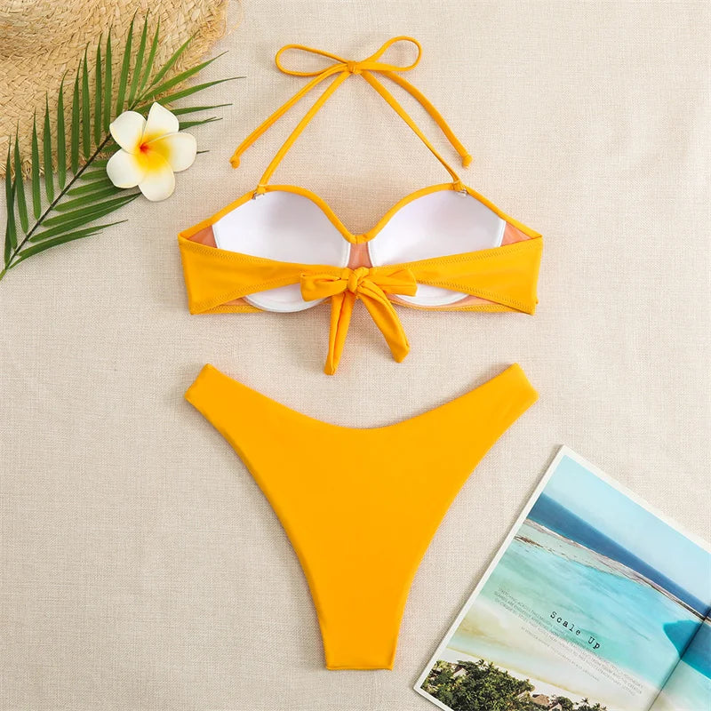 Bikini Swimsuit High Waist Thong Bathing Suit Two Pieces