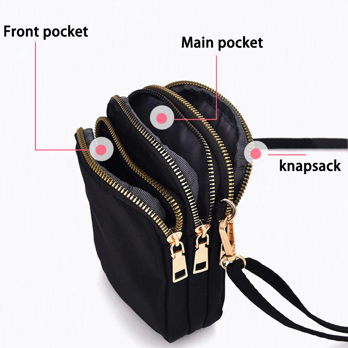 Light Luxury Mobile Phone Bag, Vertical Wallet, Lightweight, Large Capacity, 3-Layer Storage, Crossbody Single-Shoulder Bag