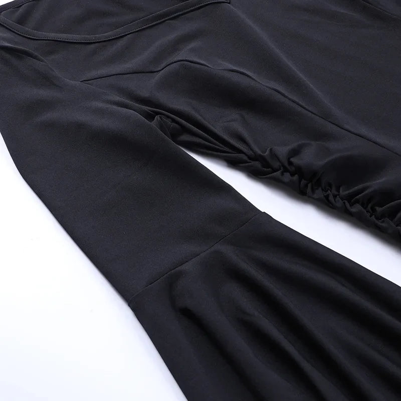 Halloween Costume Women Batwing Sleeve Floor Dress Black Gothic Evil Terror