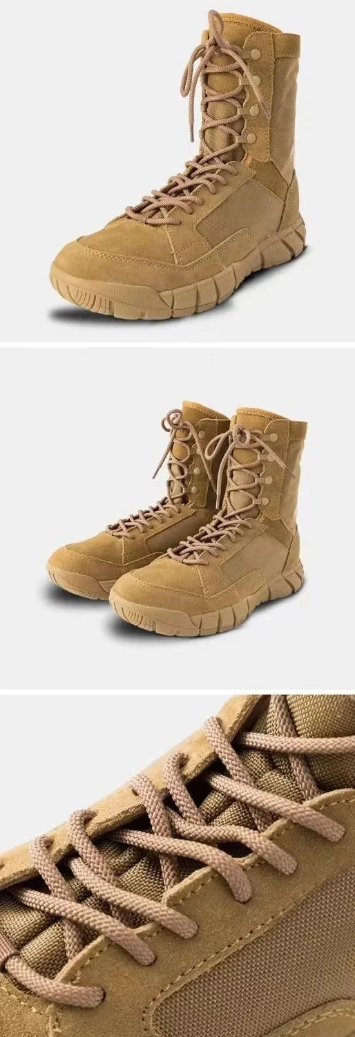 Man Lightweight Tactical Boots Combat Anti-Collision Training Lace Up Waterproof Outdoor Hiking Breathable Shoe