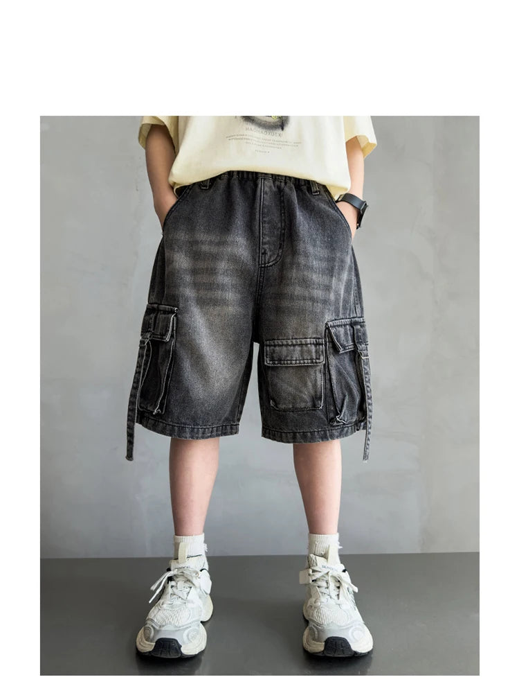 Black Denim Cargo Shorts