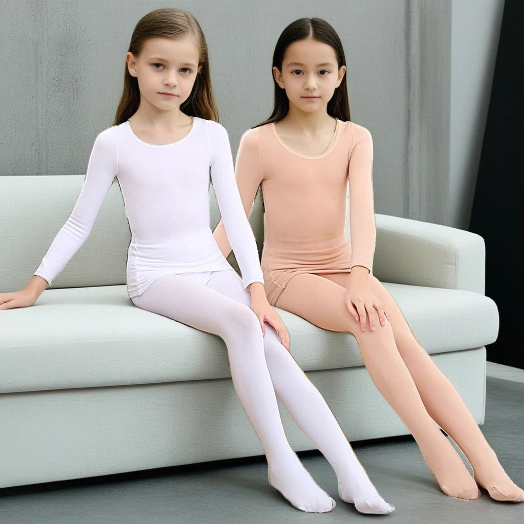Spring Autumn Dancewear Kids Thermal Underwear Stretchy Girls Tight Underwear 2-14 Years Thin Base Performances Teen Clothes Set