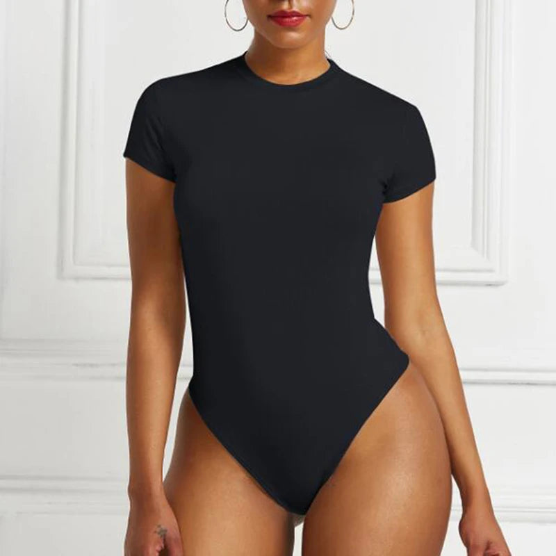 One Piece Bodycon Bodysuit Short Sleeve O Neck