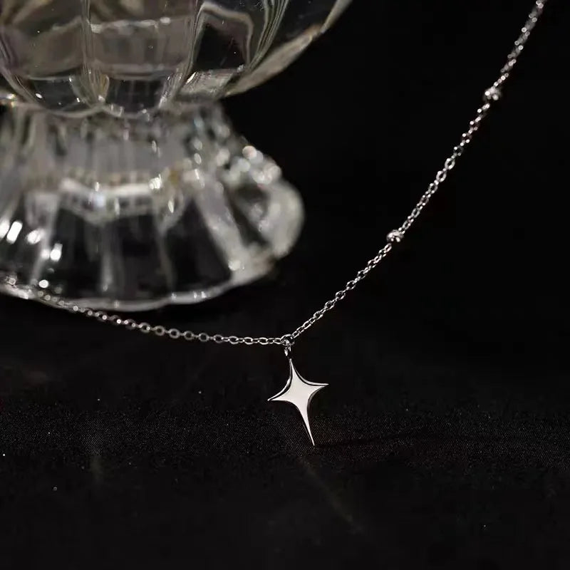 925 Sterling Silver Cross Necklace Star Asymmetric