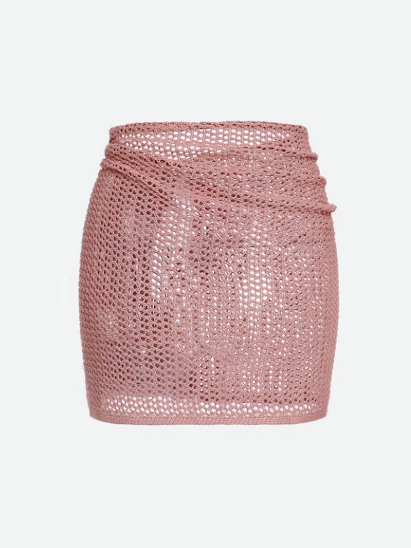Women's Knitted Short Skirt with Hollow Straps and Slit, Sexy Beach Coverup Shirt for Summer