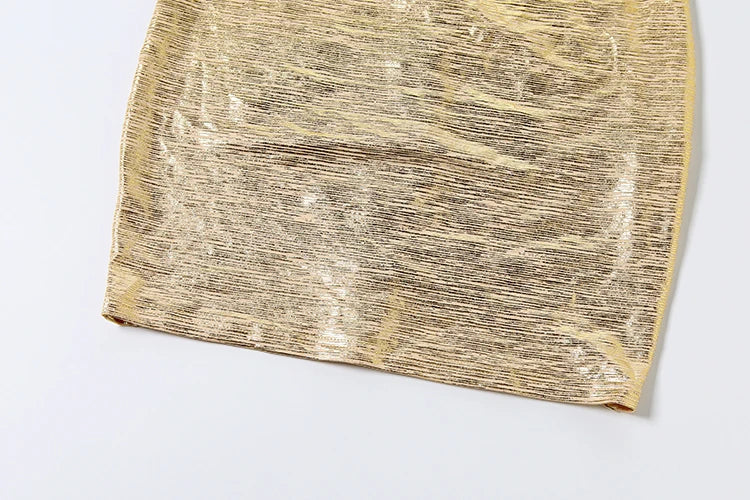 Shiny Gold Sling Dress  Low-Neck Backless Sleeveless