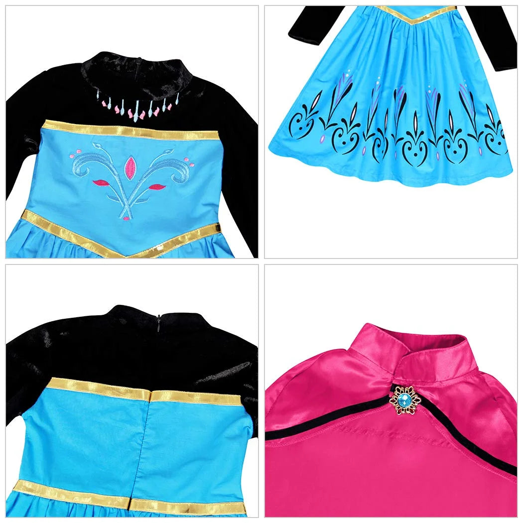 Elsa Anna Snow Queen Dress for Girls Princess Costume Birthday Halloween Christmas Carnival Outfit Kids Cosplay 2-8Y Vestido