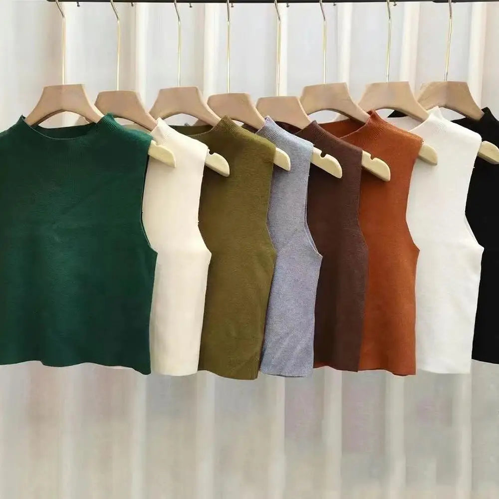 Vest Tank Top Half-turtleneck Knitt Cropped Camisole