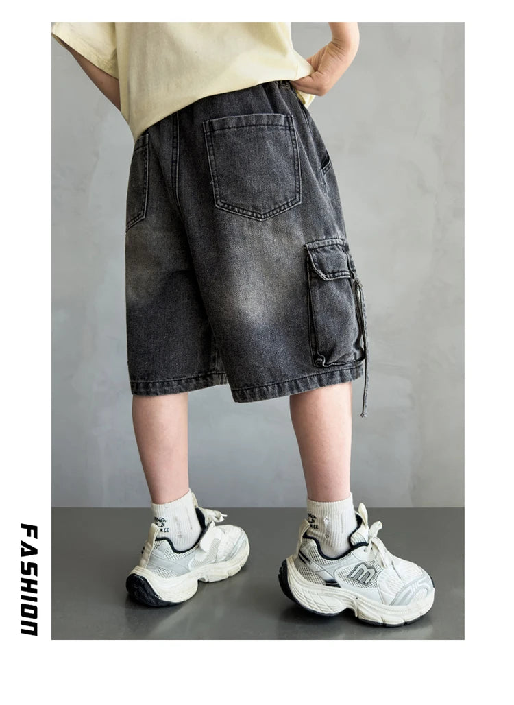 Black Denim Cargo Shorts