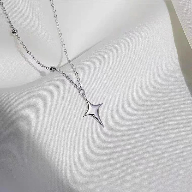 925 Sterling Silver Cross Necklace Star Asymmetric