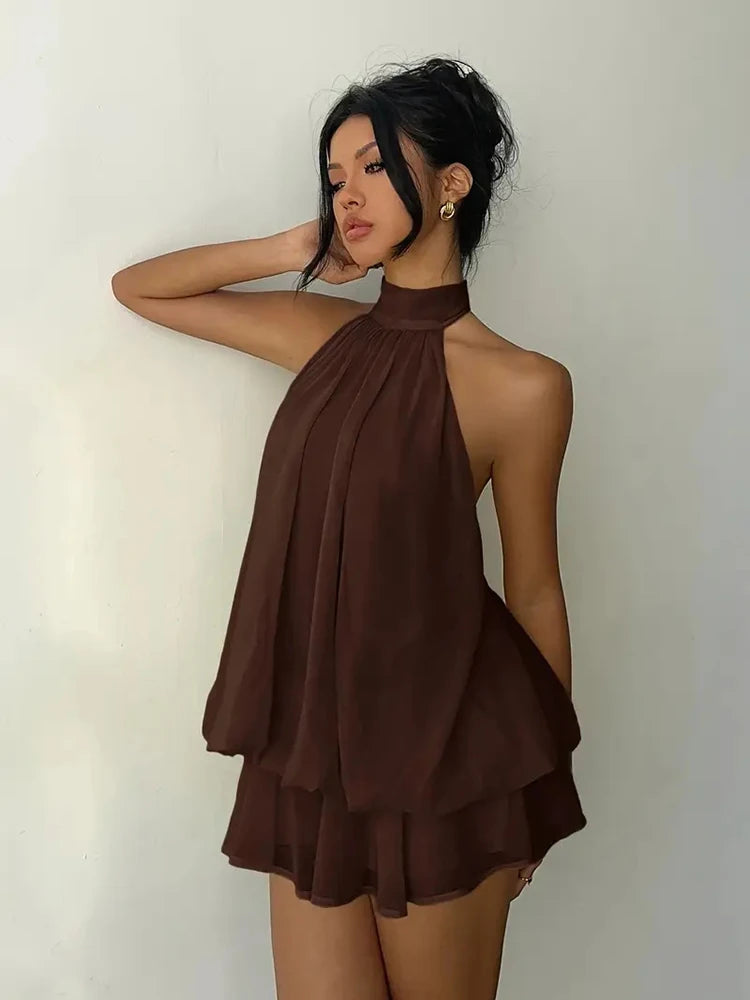 Halter Neck Backless Tie Mini Dress