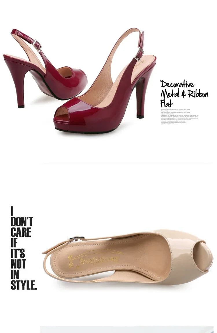 high-heeled women's nude color patent leather waterproof platform fish mouth