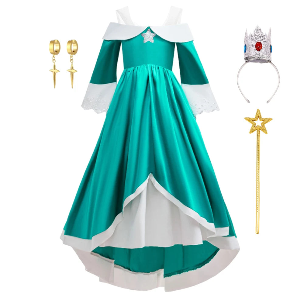 2026 Movie Girls Princess Dress Up Rosalina Peach Cosplay Outfit Children Girl Halloween Cosplay Costume Gown