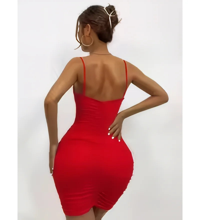 European and American summer women's sexy V-neck pleated backpack hip suspender skirt