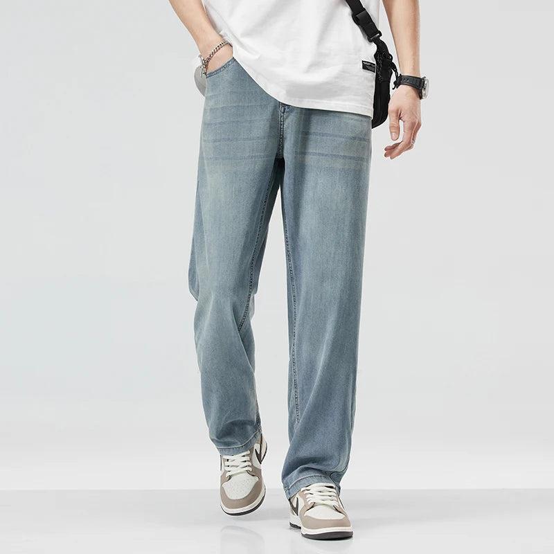 Thin Soft  Fabric Men's Jeans Classic Straight Denim Pants