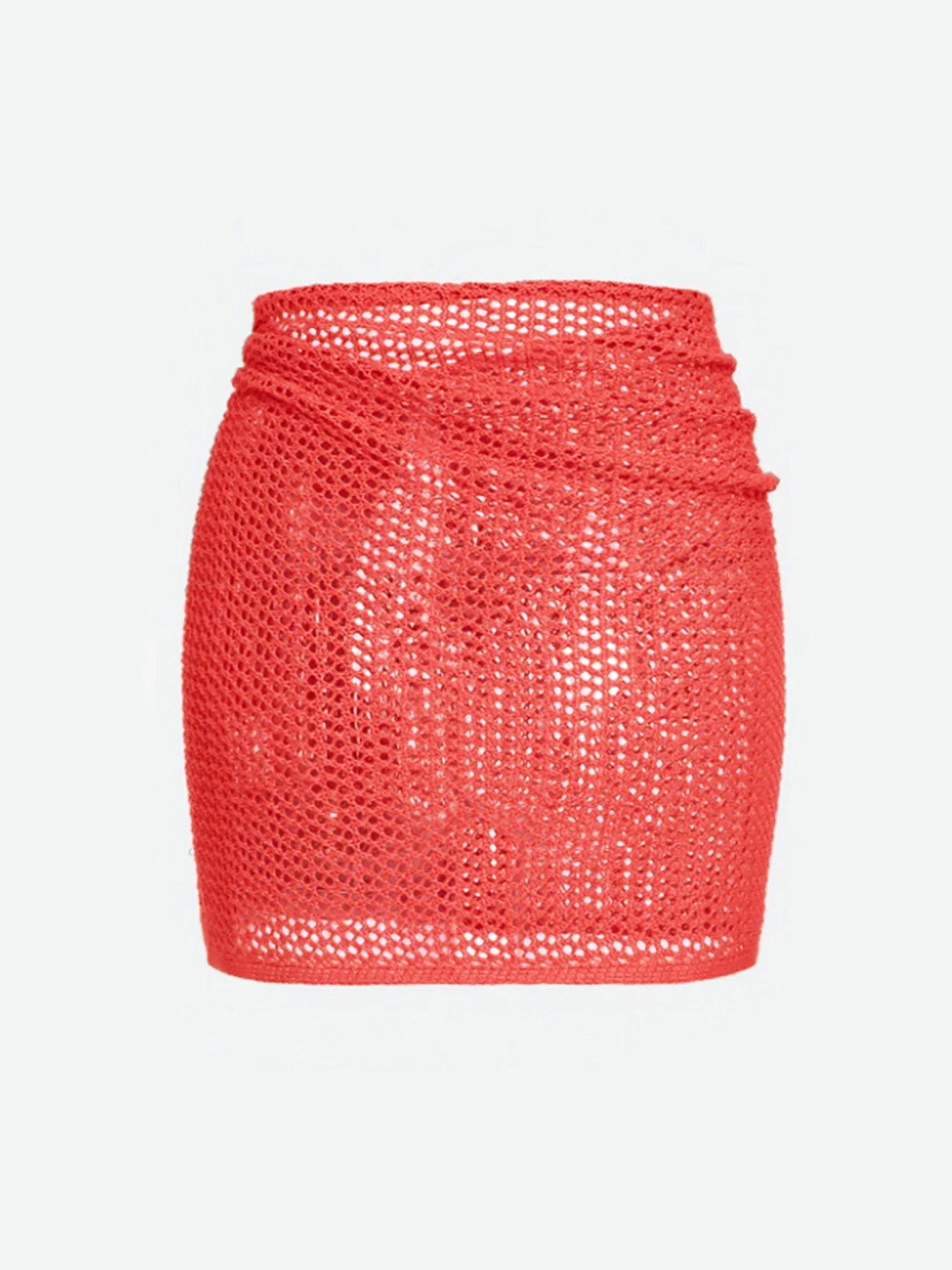 Women's Knitted Short Skirt with Hollow Straps and Slit, Sexy Beach Coverup Shirt for Summer