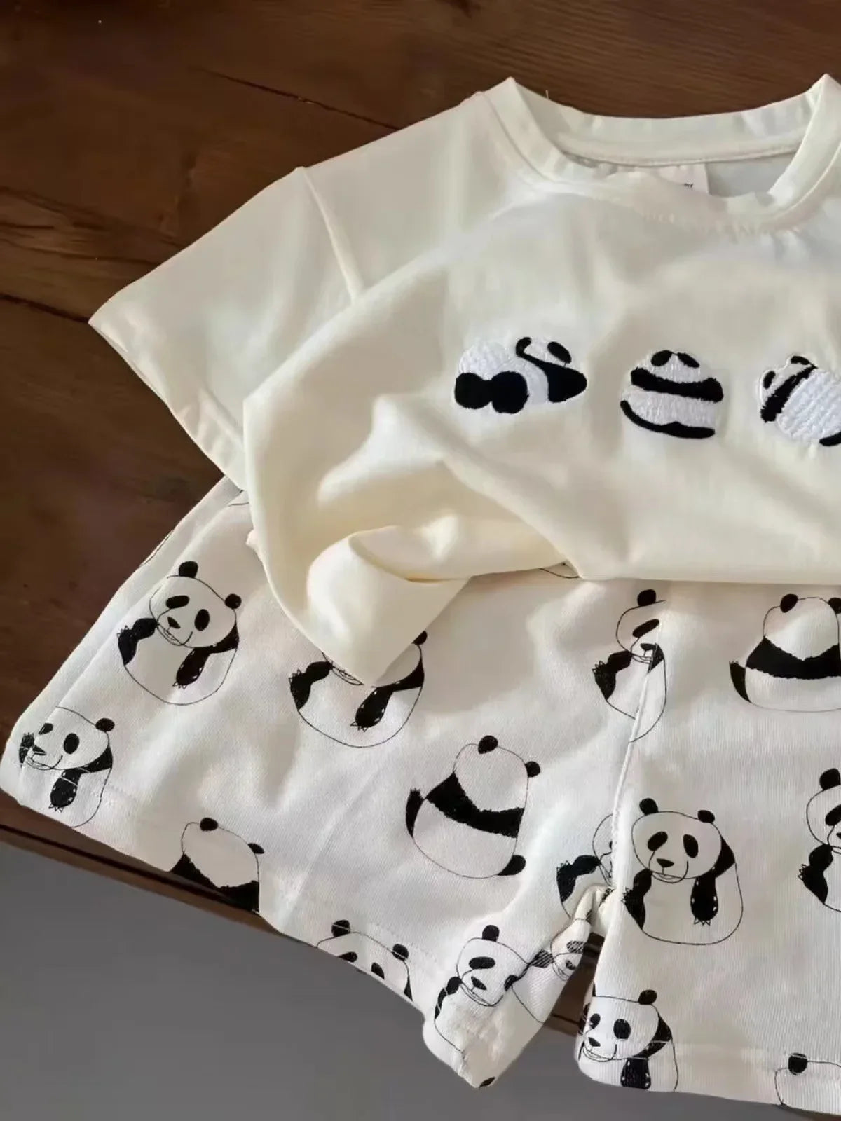 Children's Clothing Sets Panda Embroidered Short Sleeve Top + Panda Print Shorts Baby Girl Clothes for 2 To 7years Outfit Set