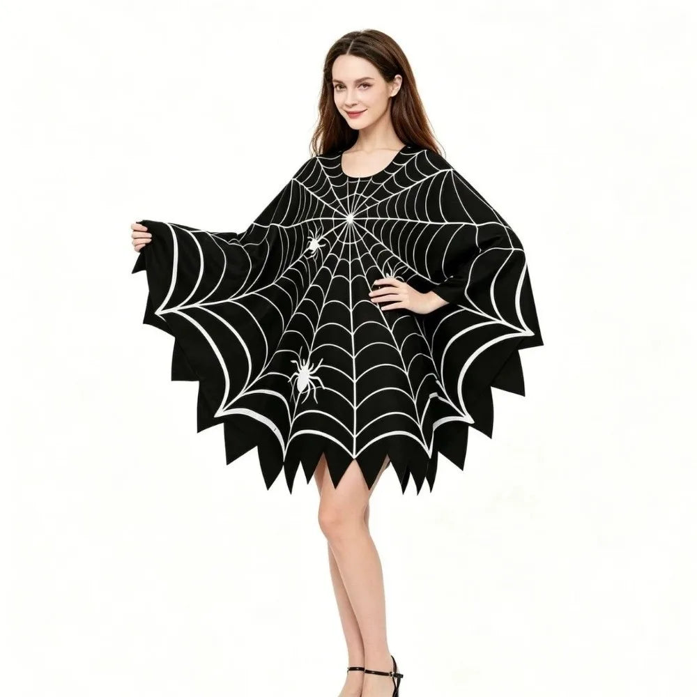 Cosplay Costume Scary Halloween Spider Web Cloak Creepy Black Shawl Poncho Cape Cosplay Party Costume Carnival Costume