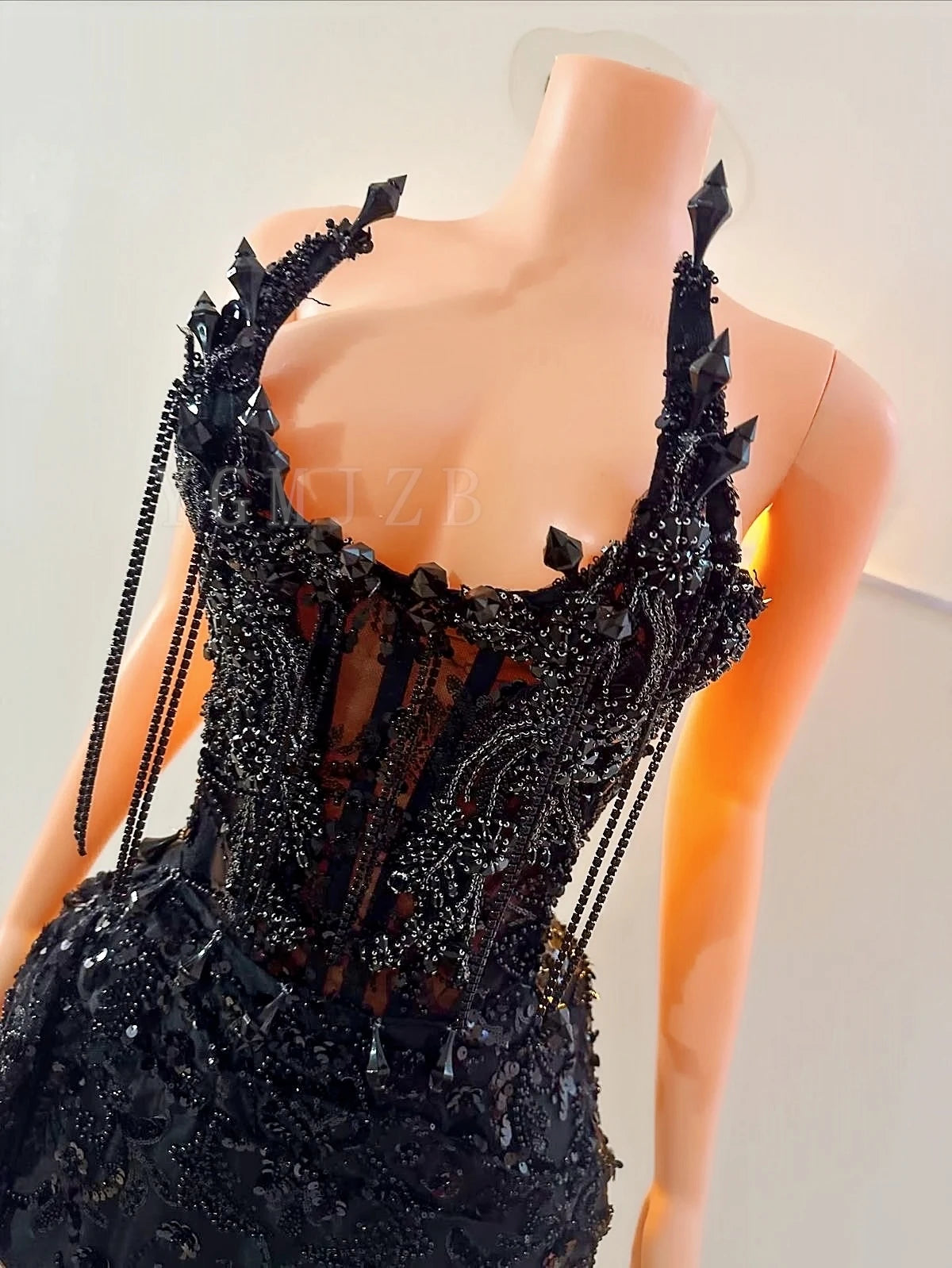 Black Rhinestones Long Prom Dresses