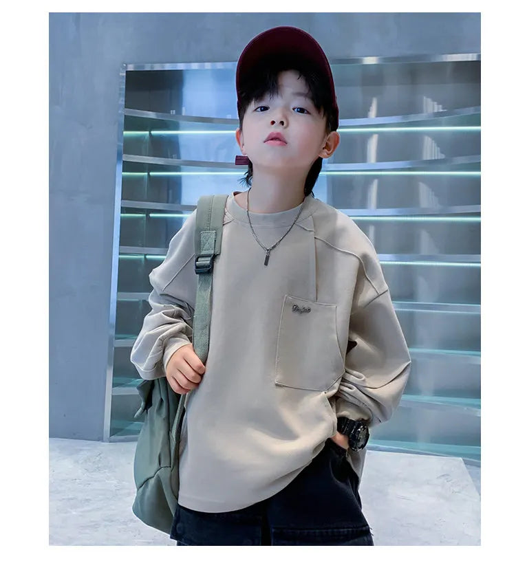 New Boys Sweatshirts 8 10 12 14Years Old Children Pullover Cotton Long Sleeve Korean Clothes Spring Fall Casual Sweatshirts Tops