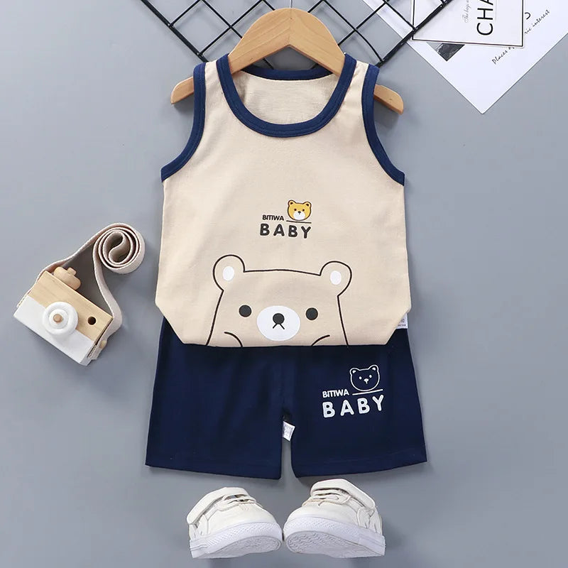 Summer Vest Boys Girls Pajamas Sets Cartoon Cotton Children Boy Girl Sleepwear Nightwear Kids Lightning Pyjamas Suit