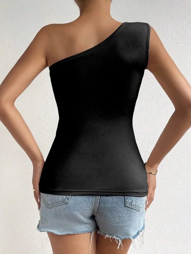 One Shoulder Pleated Tank Top