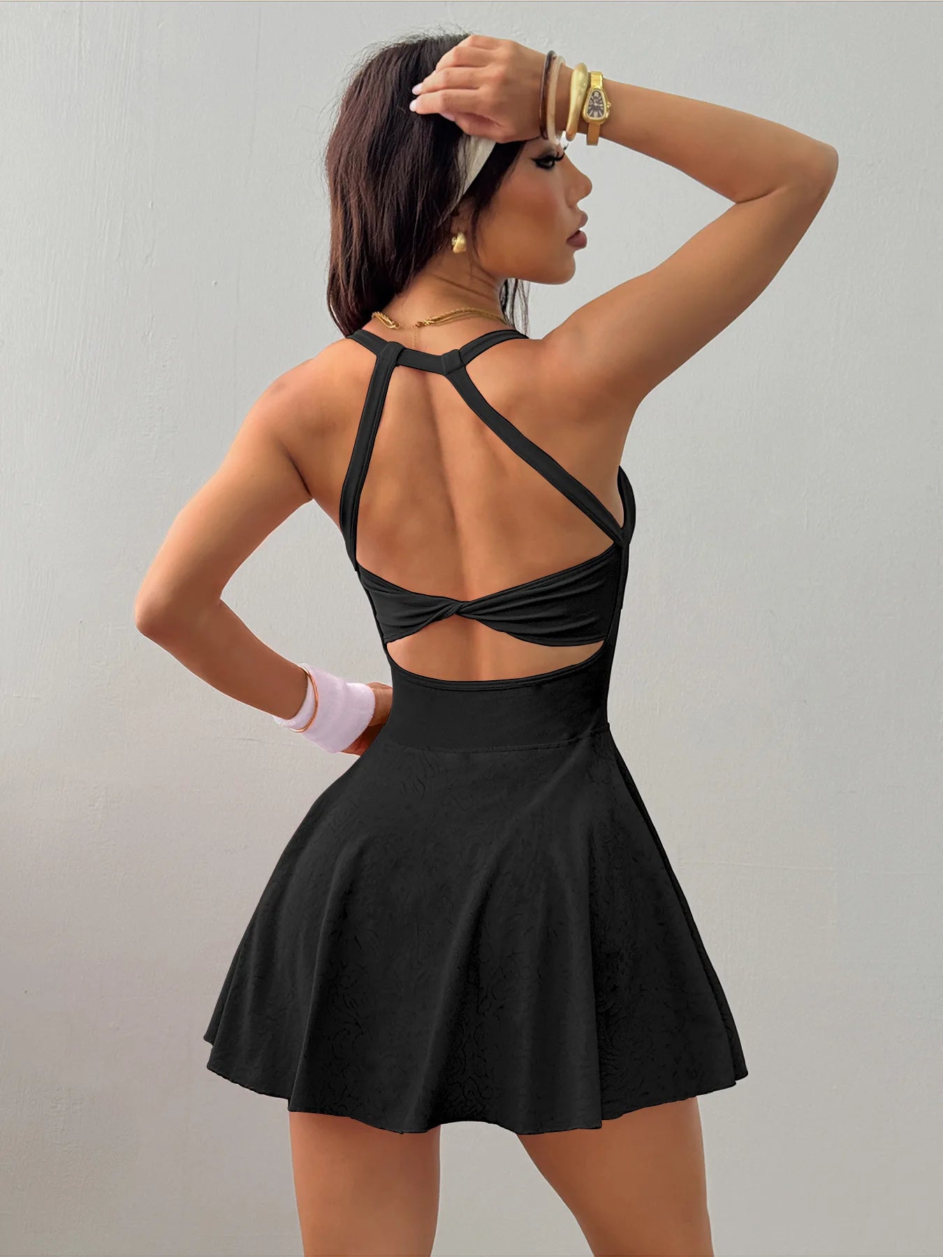 Women Naked Feel Yoga Tennis Dress With Pockets Quick Dry Breathable Anti-Exposure Running Fitness Sports Dress