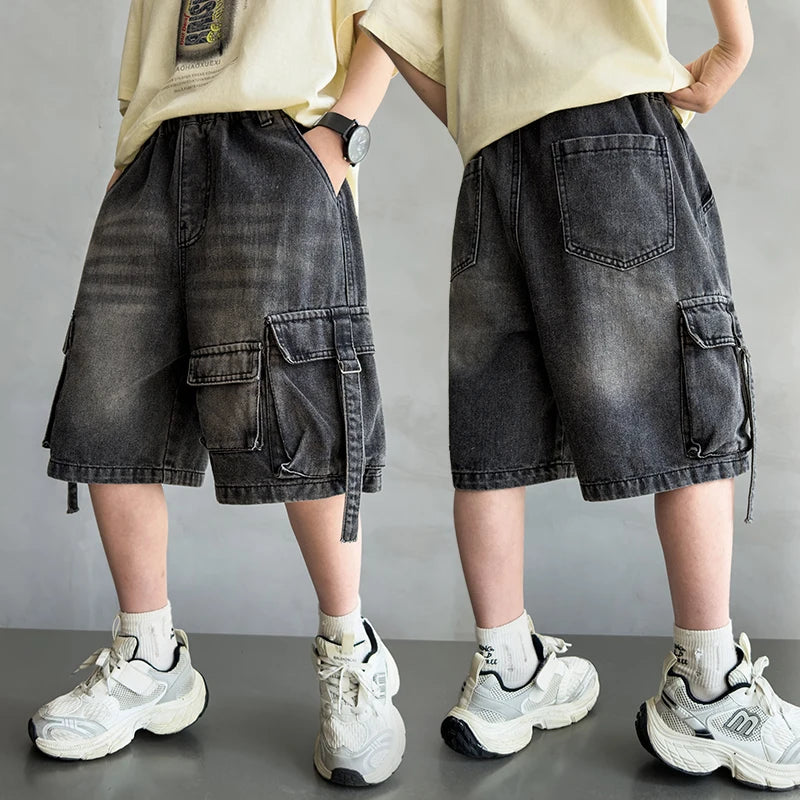Black Denim Cargo Shorts
