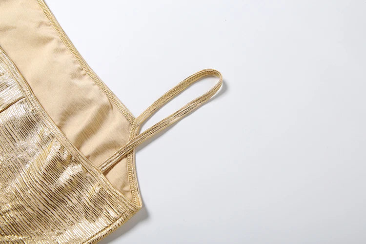 Shiny Gold Sling Dress  Low-Neck Backless Sleeveless