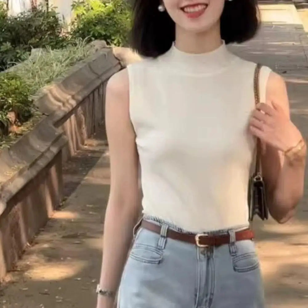 Vest Tank Top Half-turtleneck Knitt Cropped Camisole