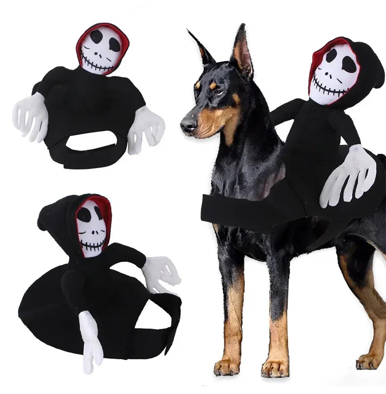 Halloween Pet Dog Costume Skeleton Reaper Rider