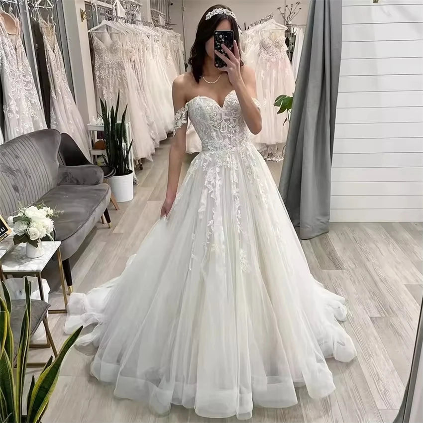 Boho Wedding Dress Lace Applique A-Line Wedding Gowns