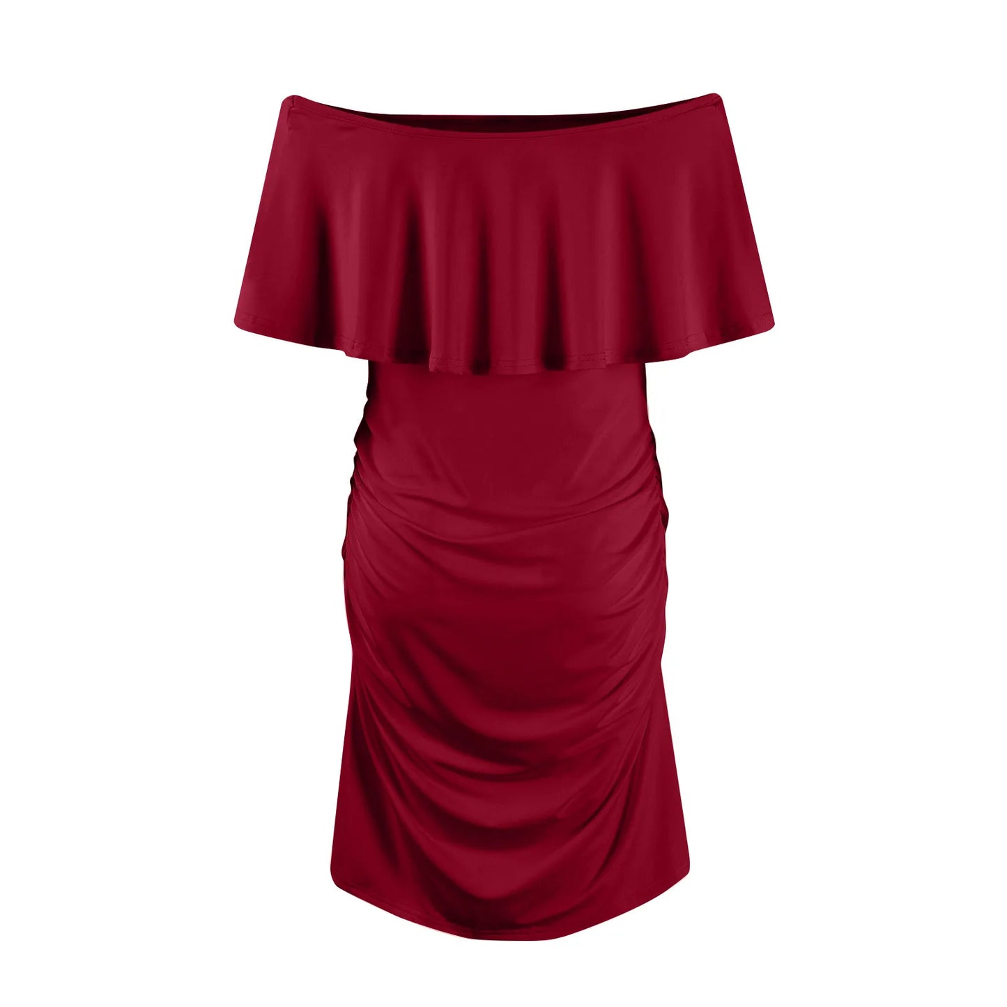 Pregnant Women Pregnancy Dress Fashion Short Sleeve Slash Neck Solid Ruffles Mama Dress Maternity Clothing Dresses