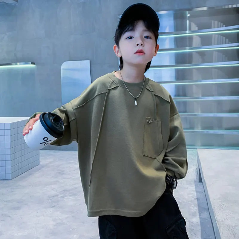 New Boys Sweatshirts 8 10 12 14Years Old Children Pullover Cotton Long Sleeve Korean Clothes Spring Fall Casual Sweatshirts Tops