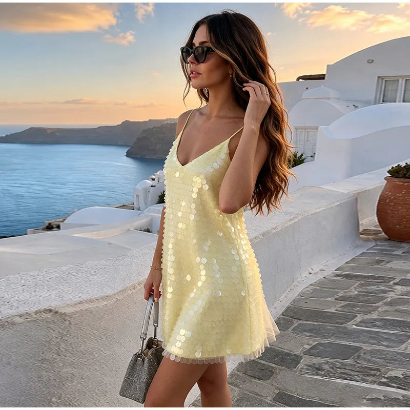 Sling Hollow Out Waist-Closed Mini Dress
