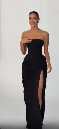 Solid Pleated Strapless Women's Dress Backless Off-shoulder