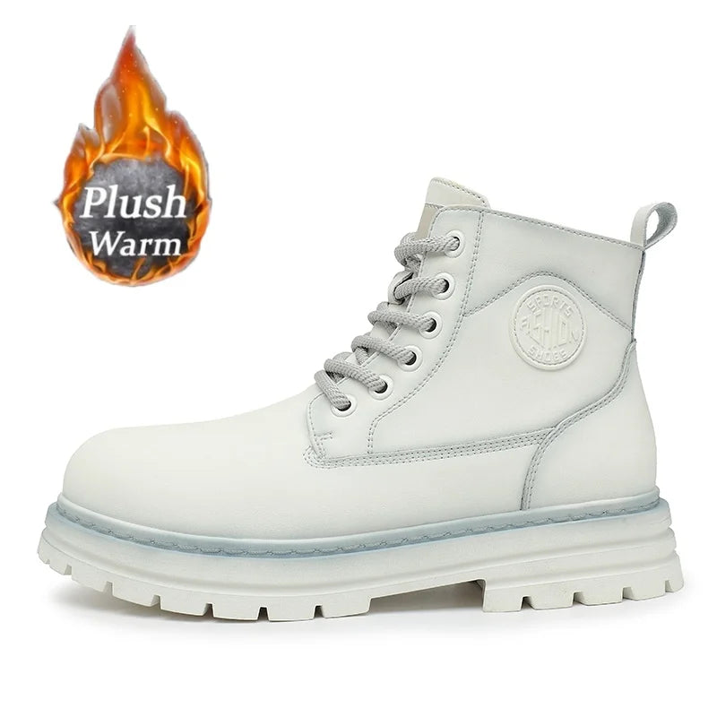 New autumn and winter men's boots rain boots high-top fashion side zipper motorcycle boots men's outdoor warm booties lacing 46