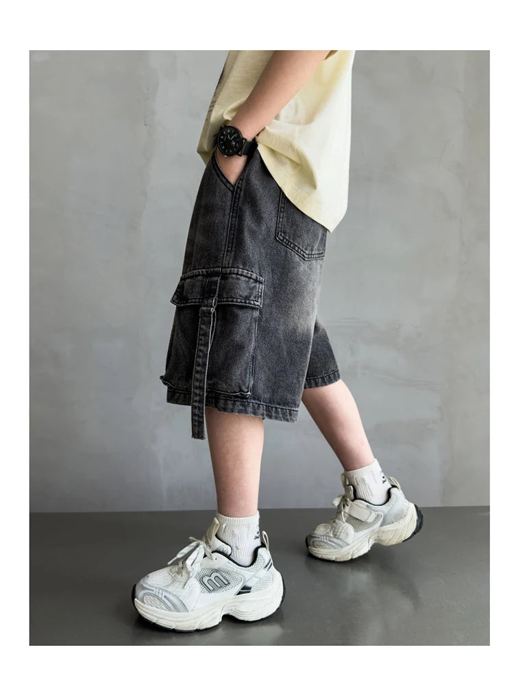 Black Denim Cargo Shorts