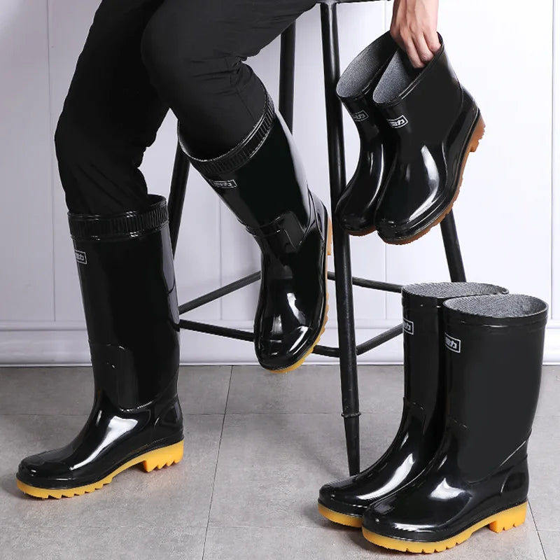 Low High Tube Black Women Men's Rain Boots Waterproof Fishing Boots Couple Non-slip t