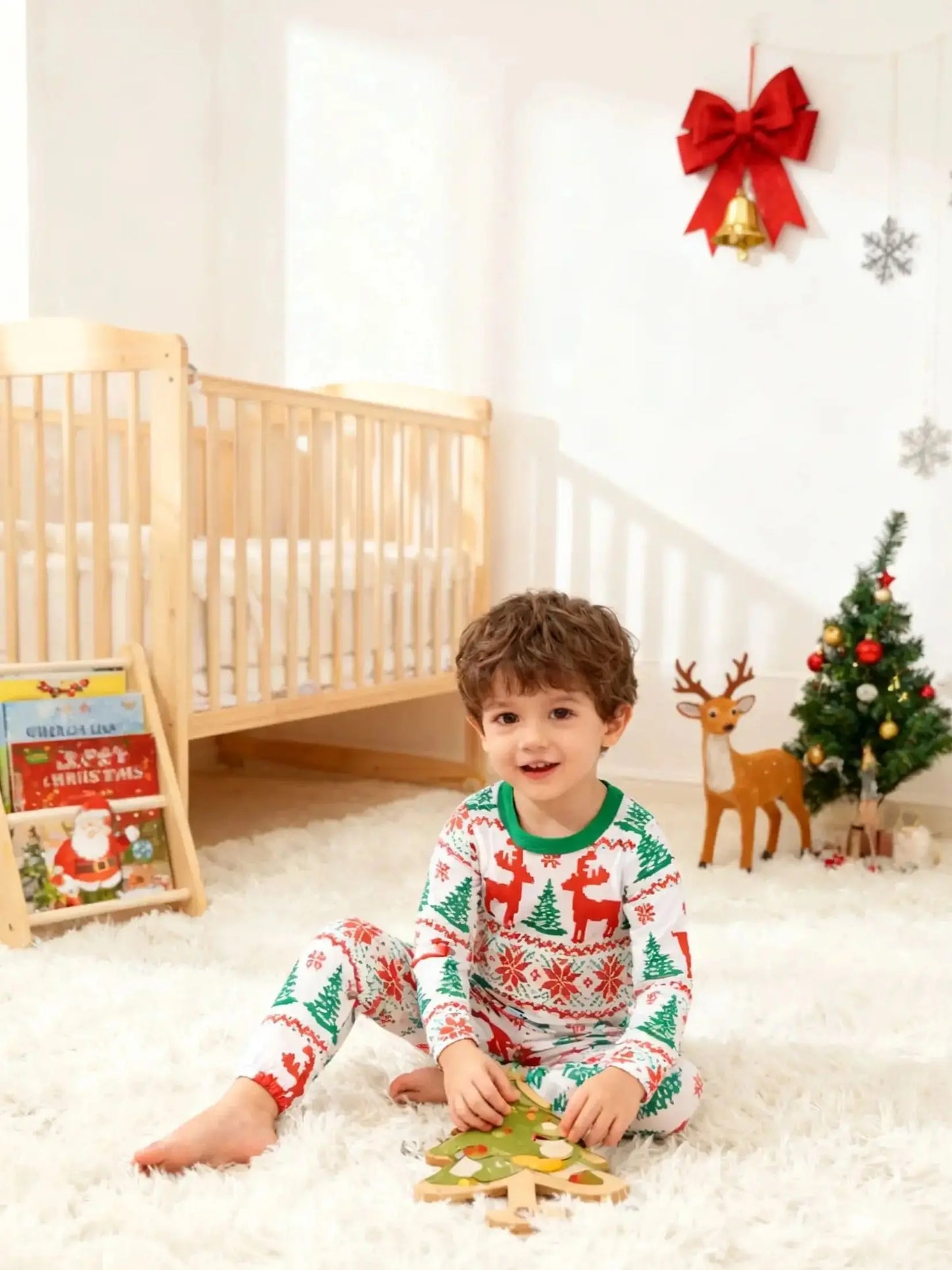 Pajamas Set Reindeer Snowflake Print 100% Cotton