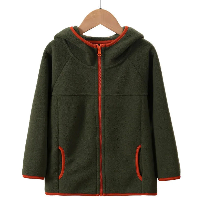Children's Fleece Jacket Autumn Winter Casual Warm Teen Boys Girls Hooded Outerwear Anti-Static Windproof Cozy Kids Tops Clothes