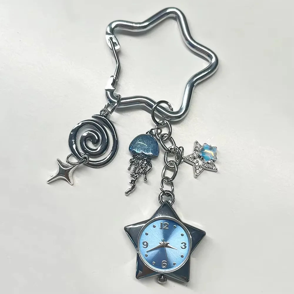 Star Pocket Adjustable Watch Clock Keychain Zinc Alloy