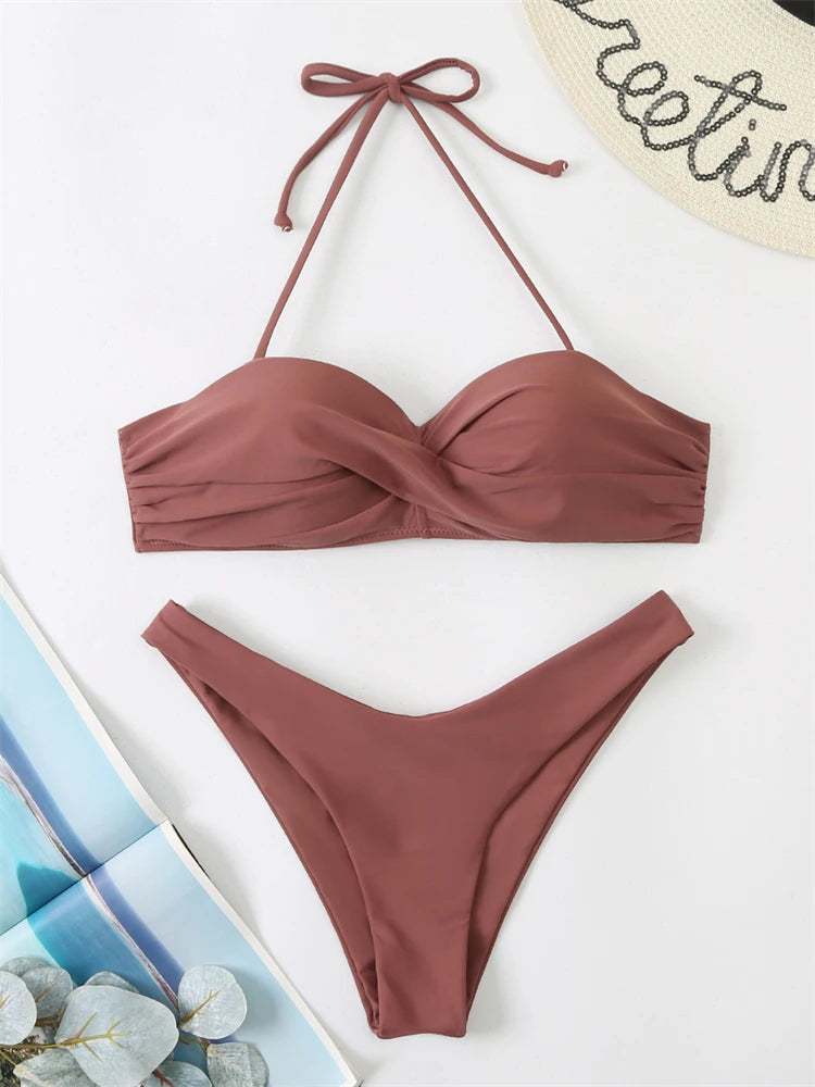 Bikini Swimsuit High Waist Thong Bathing Suit Two Pieces