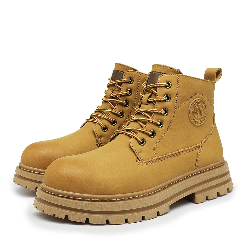 New autumn and winter men's boots rain boots high-top fashion side zipper motorcycle boots men's outdoor warm booties lacing 46