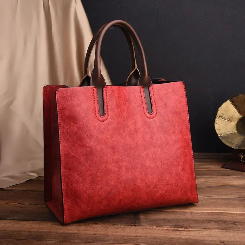 OIL SKIN Leather Big Casual Tote