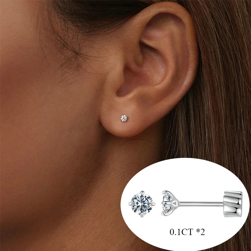 Classic Moissanite Earrings, 925 Silver Brilliant 4 Prongs Round Cut