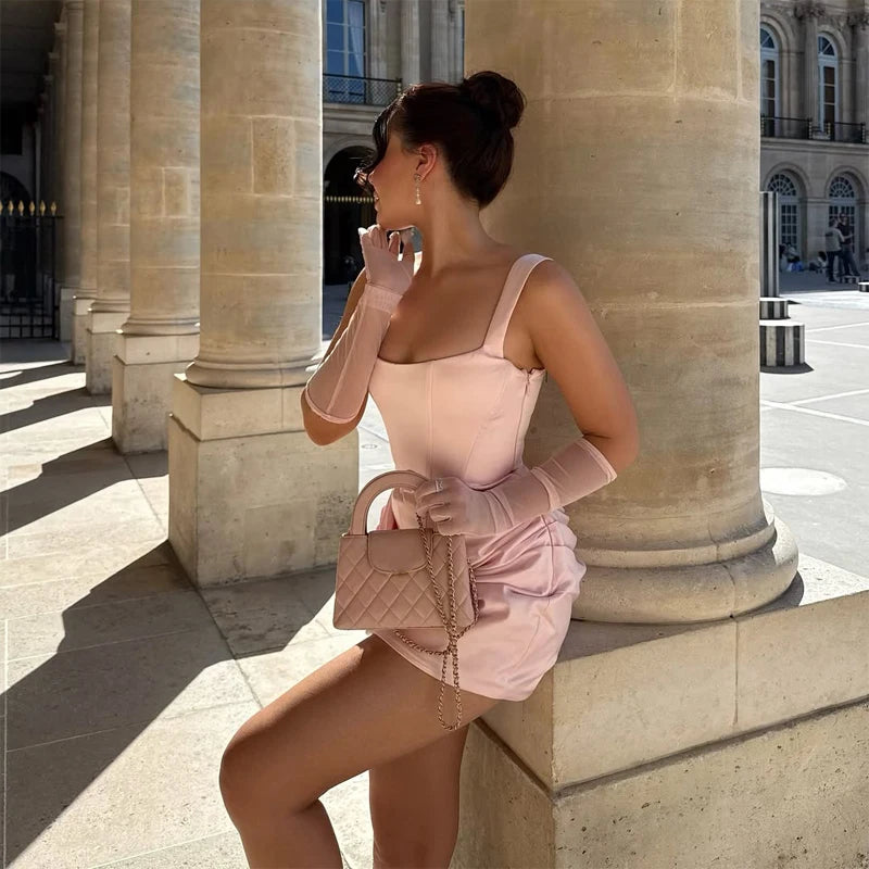 Solid Pleated Strapless Women's Dress Backless Off-shoulder