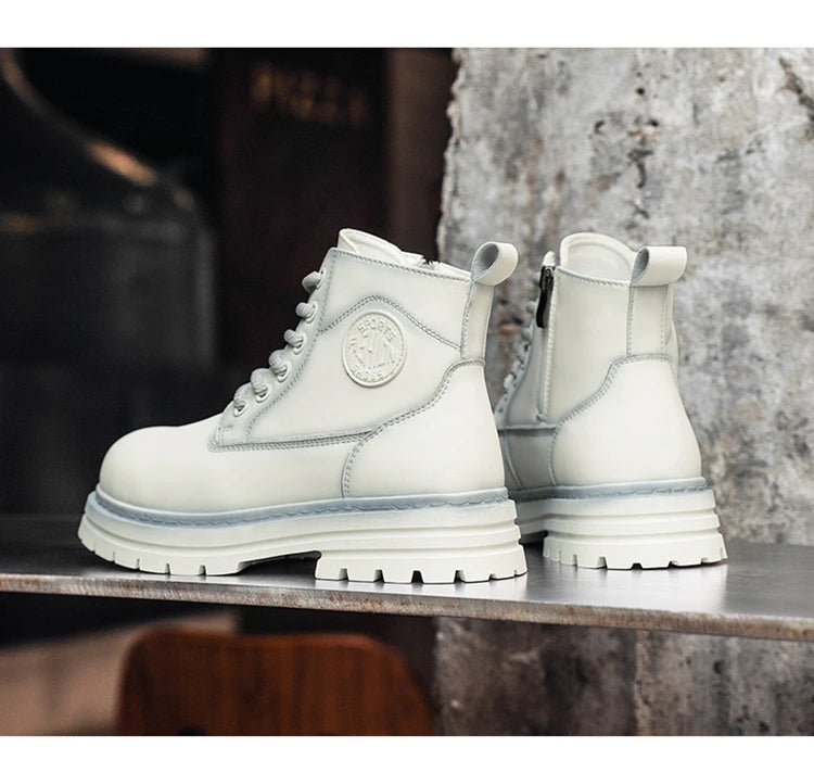 New autumn and winter men's boots rain boots high-top fashion side zipper motorcycle boots men's outdoor warm booties lacing 46