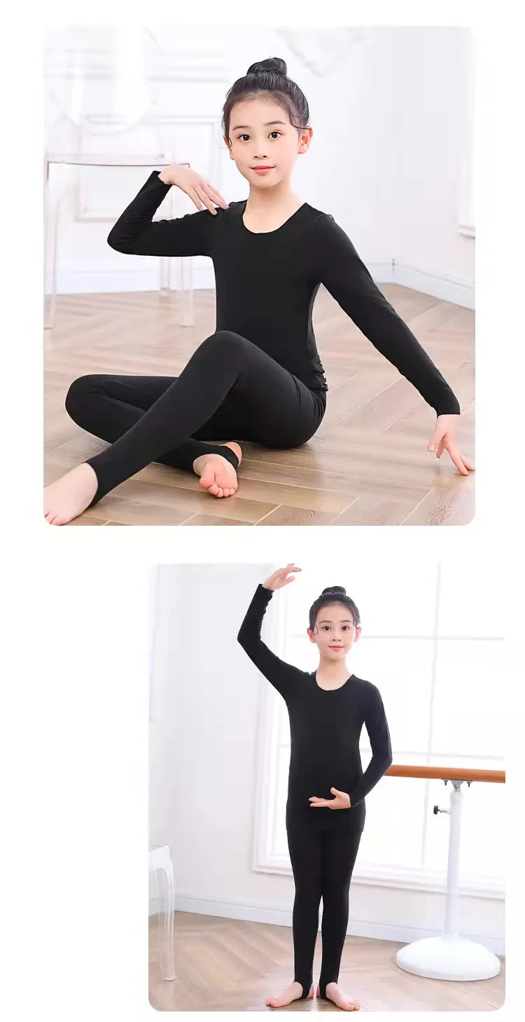 Spring Autumn Dancewear Kids Thermal Underwear Stretchy Girls Tight Underwear 2-14 Years Thin Base Performances Teen Clothes Set