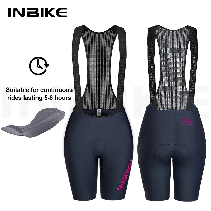 INBIKE Women's Cycling Bib Shorts Summer Breathable High-Waisted Suspenders Shorts Outdoor Bike Riding Underwear Cycling Gear